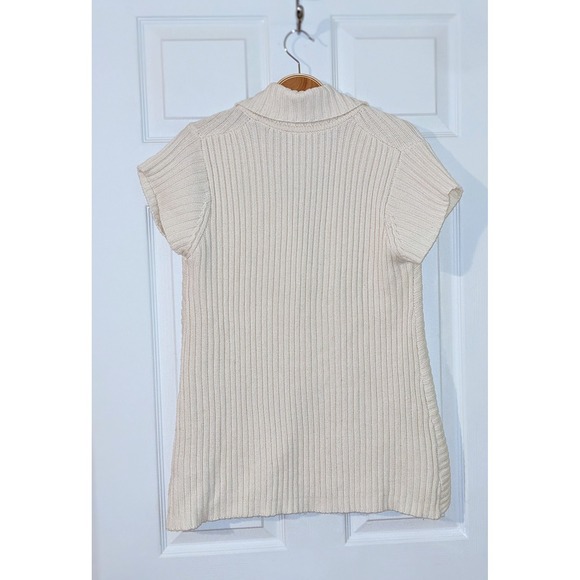 Coldwater Creek Knit Sweater Cardigan Vest Short Sleeve‎ Floral Button Cream M - Picture 5 of 7